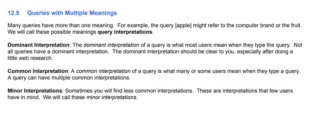 Google Search Quality guidelines with Multiple Meanings 