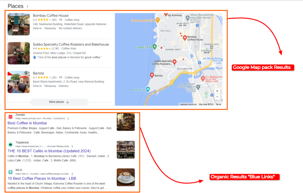 Google Map Organic Search Results
